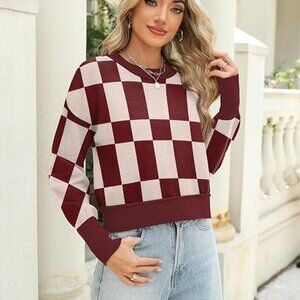 Womens Crewneck Cropped Sweater Cozy Long Sleeve Ribbed Knit Pullover
